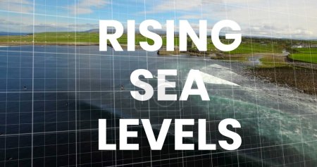 Image of rising sea levels over financial graph and seascape. economy, business, global warming and climate change concept digitally generated image. ,