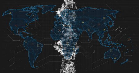 Foto de Imagen de la cadena de ADN sobre el procesamiento de datos y el mapa del mundo. Ciencia global, investigación, conexiones, computación y procesamiento de datos, imagen generada digitalmente. - Imagen libre de derechos