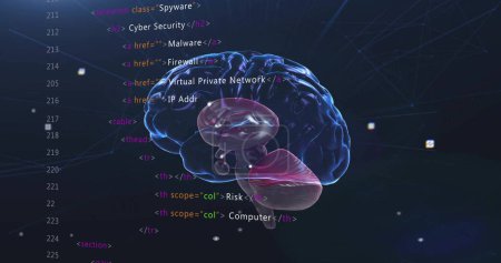 Imagen del cerebro humano y procesamiento de datos. Ciencia global, investigación, conexiones, computación y procesamiento de datos, imagen generada digitalmente.