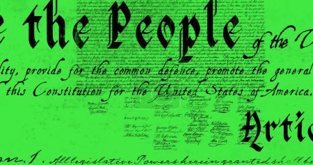 Image numérique d'une constitution écrite des États-Unis se déplaçant à l'écran sur un fond vert. 4k