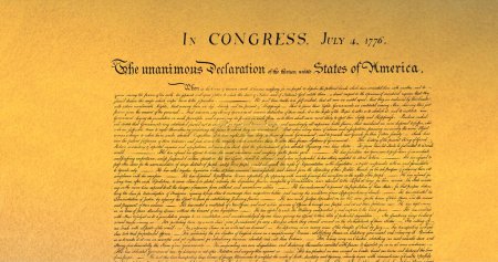 Digitales Bild der geschriebenen Verfassung der Vereinigten Staaten, das sich auf dem Bildschirm vor braunem Hintergrund bewegt. 4k
