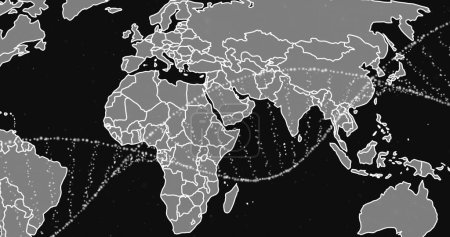 Image du brin d'ADN sur la carte du monde. Science globale, recherche, connexions, calcul et traitement des données, image générée numériquement.