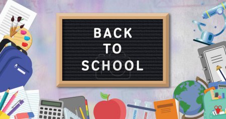 Photo for Image of back to school text over school supplies. Learning and education concept digitally generated image. - Royalty Free Image
