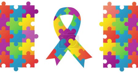 Téléchargez les photos : Image de pièces de puzzle colorées ruban mois de sensibilisation à l'autisme. autisme, difficultés d'apprentissage, concept de soutien et de sensibilisation image générée numériquement - en image libre de droit