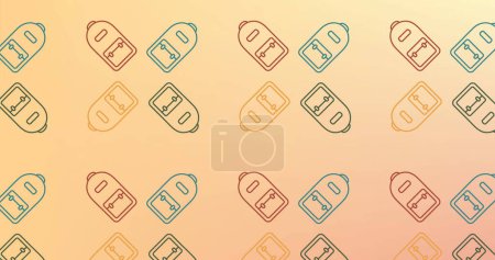 Téléchargez les photos : Image of multiple school bag icons in seamless pattern against orange background. School and education concept - en image libre de droit