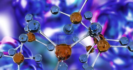 Foto de Imagen de moléculas de ADN sobre brillante, colorido, líquido, fondo. concepto de ciencia e investigación imagen generada digitalmente. - Imagen libre de derechos