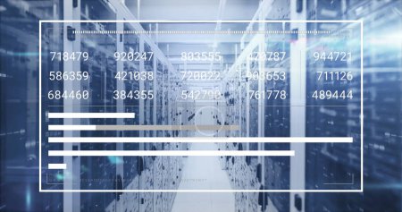 Photo for Image of financial data processing over server room. Global business, finances, technology and digital interface concept digitally generated image. - Royalty Free Image