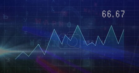 Photo for Blue and purple hues dominating background, numbers and graphs overlaying. White line graph showing fluctuations, 66. 67 displayed prominently, capturing attention - Royalty Free Image