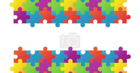 Téléchargez les photos : Image du mois de sensibilisation à l'autisme pièces de puzzle colorées sur fond blanc. autisme, difficultés d'apprentissage, concept de soutien et de sensibilisation image générée numériquement - en image libre de droit
