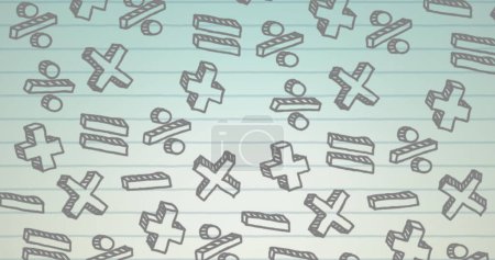 Foto de Imagen de múltiples símbolos matemáticos flotando sobre fondo de papel forrado blanco. Concepto de escuela y educación - Imagen libre de derechos