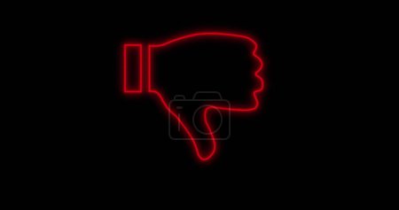 Photo for Image of red neon thumbs down icon flickering on black background. Global social media, connections, computing and data processing concept digitally generated image. - Royalty Free Image