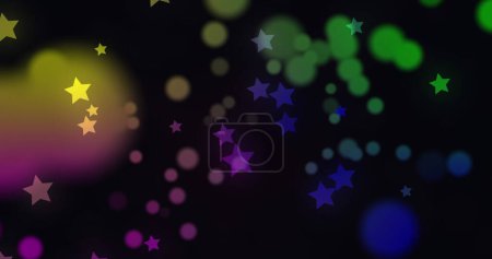 Image d'étoiles multicolores scintillantes et de taches se déplaçant sur fond noir. concept de lumière et mouvement image générée numériquement.