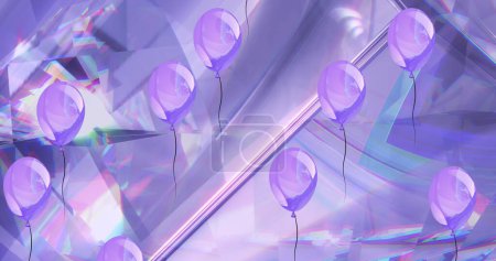 Téléchargez les photos : Image de ballons violets sur des cristaux lumineux. Contexte abstrait, célébration et concept de fête image générée numériquement. - en image libre de droit