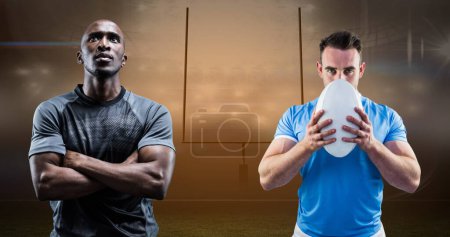 Foto de Imagen de diversos jugadores masculinos de rugby sobre el estadio. concepto global de deporte y rugby imagen generada digitalmente. - Imagen libre de derechos