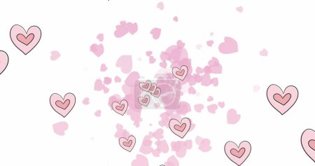 Téléchargez les photos : Image d'icônes de coeur rose flottant contre l'espace de copie sur fond blanc. Saint Valentin et concept d'amour - en image libre de droit