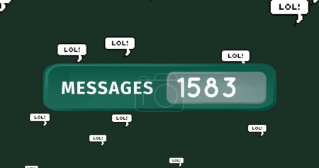 Fondo verde mostrando MENSAJES 1583 rodeado de burbujas del habla diciendo LOL. Conteo de mensajes no leídos parece abrumador, humorísticamente resaltado