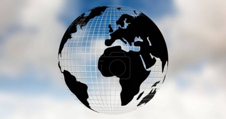 Foto de Imagen de globo girando sobre nubes. Conexiones globales, computación y procesamiento de datos concepto de imagen generada digitalmente. - Imagen libre de derechos