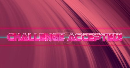 Image of challenge accepted text banner over pink light trails against black background. image game and entertainment technology concept