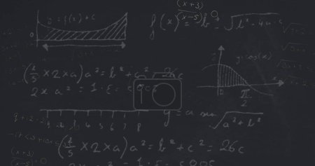 Image de formules mathématiques sur fond noir. Éducation, apprentissage, école et informatique concept image générée numériquement.