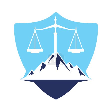 Téléchargez les illustrations : Montagnes et symboles de justice. Conception de concept de logo à échelle de loi. - en licence libre de droit