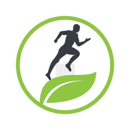 Illustration for Green leaf runner logo concept design. Physiotherapy treatment concept vector design. - Royalty Free Image