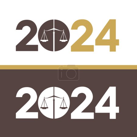 Illustration for Happy and Lawful new year 2024 card design. 2024 law scale vector template Design. - Royalty Free Image