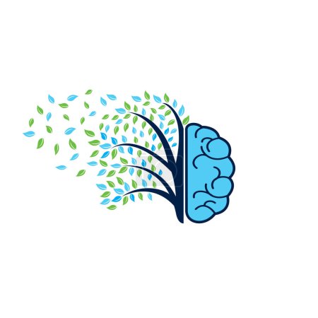 Modern brain tree logo design. wind blowing through leafs.