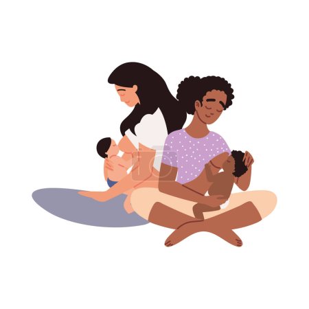 Illustration for Women breastfeeding babies, isolated design - Royalty Free Image