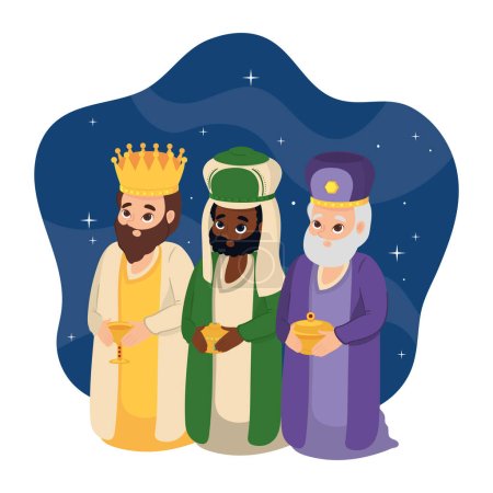 Ilustración de Tres hombres rey y regalos epifanía aislado - Imagen libre de derechos