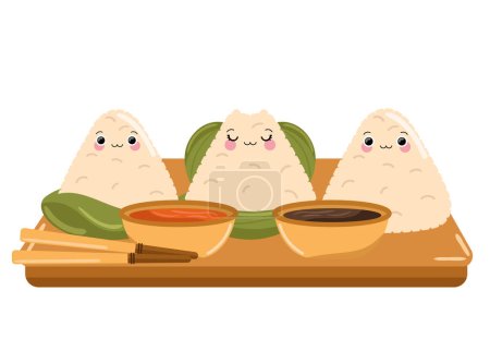 Ilustración de Salsas de menú zongzi lindo y palillos - Imagen libre de derechos