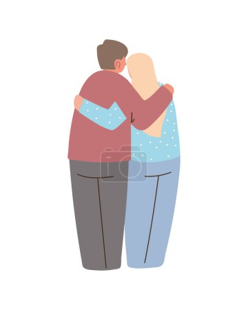 Ilustración de Back view couple hugging icon - Imagen libre de derechos