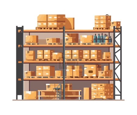 Ilustración de Cajas de cartón apiladas en el icono del vector del estante del almacén aislado - Imagen libre de derechos