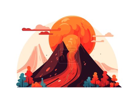 Ilustración de Icono de erupción volcánica y dibujo de lava aislado - Imagen libre de derechos