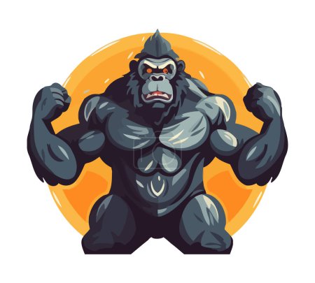 Illustration for Muscular monkey mascot flexes strength icon isolated - Royalty Free Image