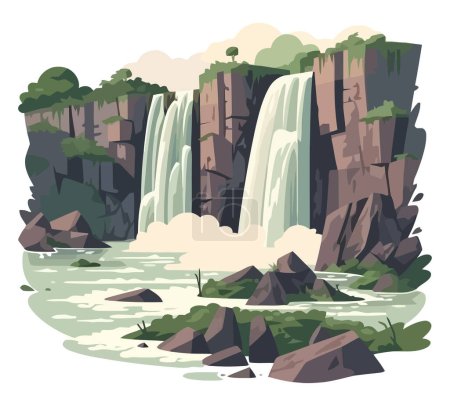 Illustration for Mountain tree rock and flowing water, design - Royalty Free Image