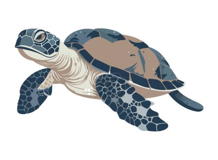 Slow turtle crawls in tropical nature background icon isolated