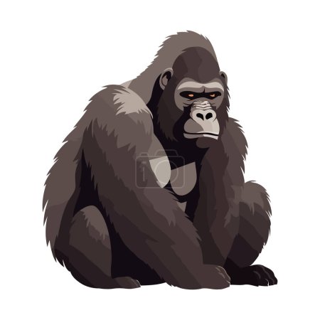 Téléchargez les illustrations : Grand primate assis dans la forêt tropicale icône de l'habitat isolé - en licence libre de droit