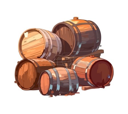Barriles de whisky anticuados, llenos de icono líquido envejecido aislado