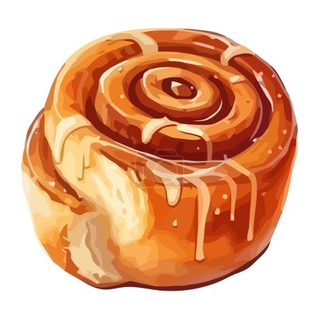 Illustration for Homemade baked roll with creamy icing icon isolated - Royalty Free Image