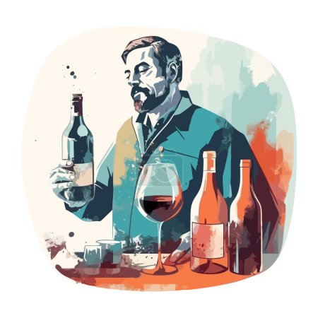 Illustration for Smiling sommelier pours into wineglass celebration icon isolated - Royalty Free Image