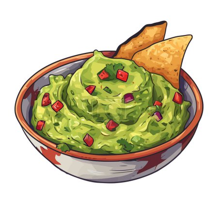 Fresh guacamole dip in a bowl icon isolated
