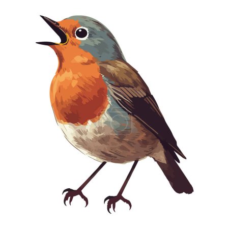 Ilustración de Pequeño pájaro posado en la rama, cantando dulcemente icono aislado - Imagen libre de derechos
