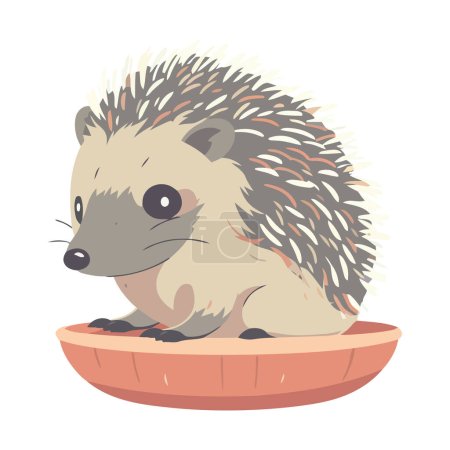Cute hedgehog sitting in forest with food icon isolated
