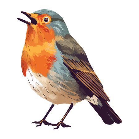 Ilustración de Pájaro pequeño posado en la rama, lindo icono de pico aislado - Imagen libre de derechos