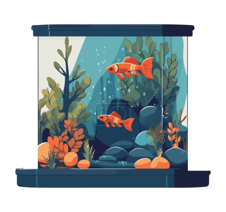 Ilustración de Lindo pez dorado nadando en profundo icono de agua azul aislado - Imagen libre de derechos