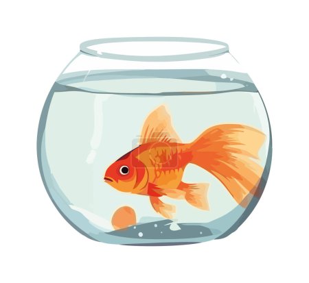 Téléchargez les illustrations : Poisson rouge dans un bol à poisson, icône de la décoration des animaux aquatiques isolé - en licence libre de droit