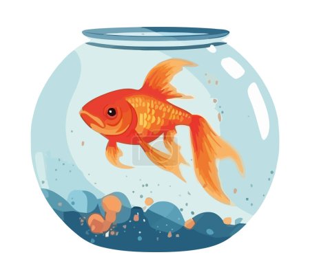 Illustration for Swimming goldfish in fishbowl, nature decoration freedom icon isolated - Royalty Free Image