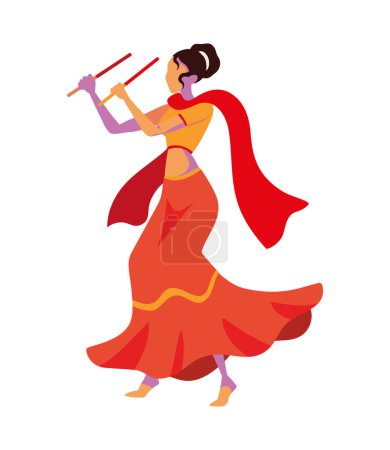Téléchargez les illustrations : Navratri danseuse femme icône isolée - en licence libre de droit