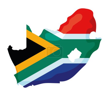 Téléchargez les illustrations : Drapeau sud-africain et carte icône isolée - en licence libre de droit