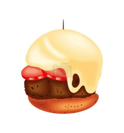 Téléchargez les illustrations : Burger gourmet fromage fondu illustration isolé - en licence libre de droit